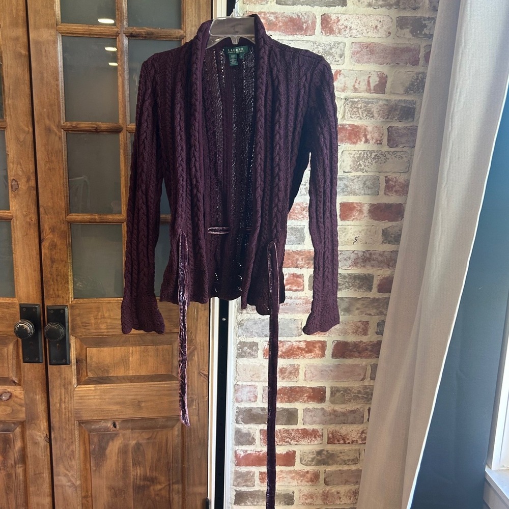 Lauren Ralph Lauren Cardigan Sweater Women Burgundy Academia Romantic Classic S